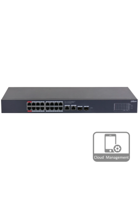 16-портовий гігабітний керований PoE комутатор DH-CS4220-16GT-190 з 16/POE 100Мбіт + 2/UP-Link 1000Мбіт + 2/SFP 1000Мбіт, 440x220x44 мм