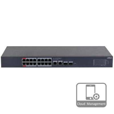 16-портовий гігабітний керований PoE комутатор DH-CS4220-16GT-190 з 16/POE 100Мбіт + 2/UP-Link 1000Мбіт + 2/SFP 1000Мбіт, 440x220x44 мм
