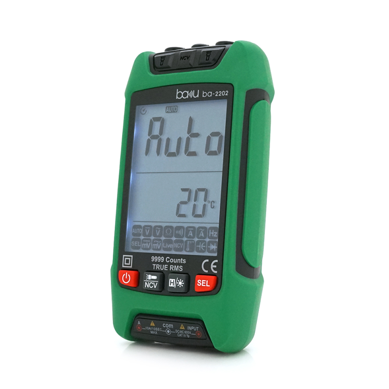 Мультиметр BAKKU Ba-2202, Вимірювання: V DC/AC, A DC/AC, Ω, C, F, °C/°F, NCV, Продзвонювання, Ліхтарик