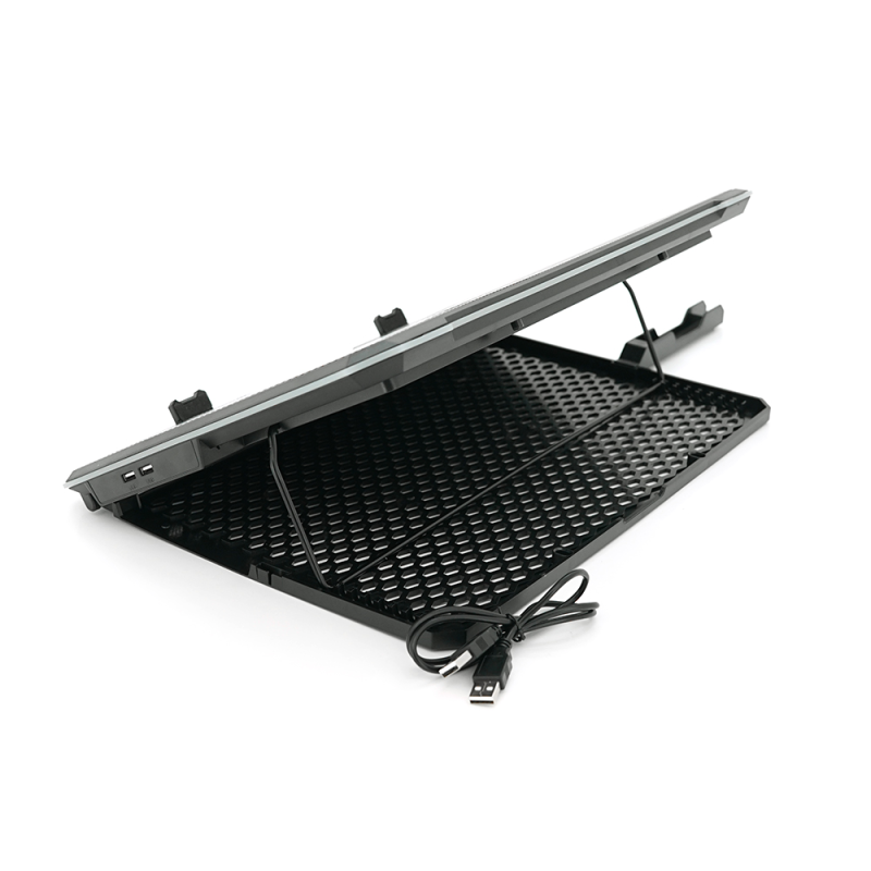 Підставка під ноутбук IceCoorel K15D, 10-19", 15 * 60mm 2550±10% RPM, корпус пластик + алюміній, 2xUSB 2.0 + LCD, 415x296x28mm, RGB, Box, Q10