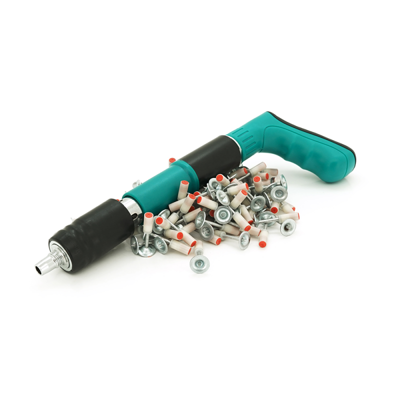 Пістолет будівельно-монтажний під цвяхи діаметром 7,3мм+ 100 цвяхів монтажних піроксилінових діаметром 7,3мм, Green