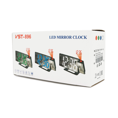 Електронний годинник VST-896 Дзеркальний дисплей, з датчиком температури та вологості, будильник, живлення від кабелю USB, Green