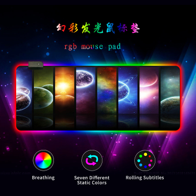 Килимок 300*800 для миші "Planets" тканинний з боковою прошивкою, товщина 3 мм, RGB підсвічування, живлення USB 1,8 м, Color Box