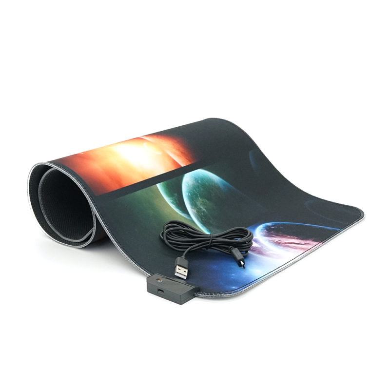 Килимок 300*800 для миші "Planets" тканинний з боковою прошивкою, товщина 3 мм, RGB підсвічування, живлення USB 1,8 м, Color Box