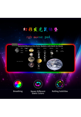 Килимок 300*800 для миші "Planets scales" тканинний з боковою прошивкою, товщина 3 мм, RGB підсвічування, живлення USB 1,8 м, Color Box