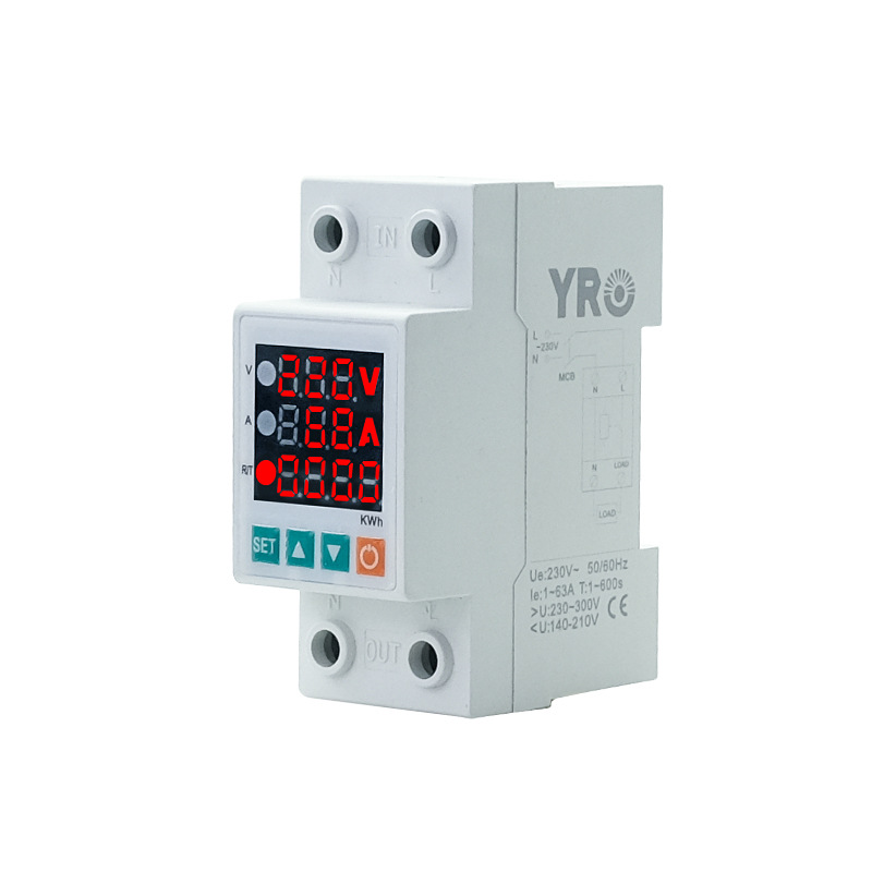 Захист від перенапруг YRVP-6, з цифровим дисплеєм (V, A, kWt), 2P, 63A, 230Vac