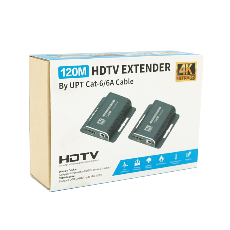 Одноканальний активний подовжувач HDMI сигналу кабелем UTP. Дальність передачі: до 120 метрів, cat5e/cat6e підтримка 4K30HZ