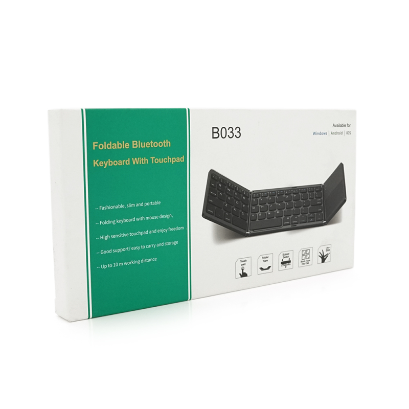 Клавіатура бездротова B033, розкладна, 64 клавіші, Touchpad, (Eng/Pyc), 2.4G, Gray, 300x98mm, Box