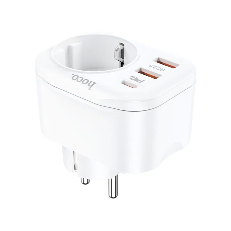 Мережевий фільтр HOCO NS3 на 1 розетка + 2 USB + USB-C, 20W, 220В, White