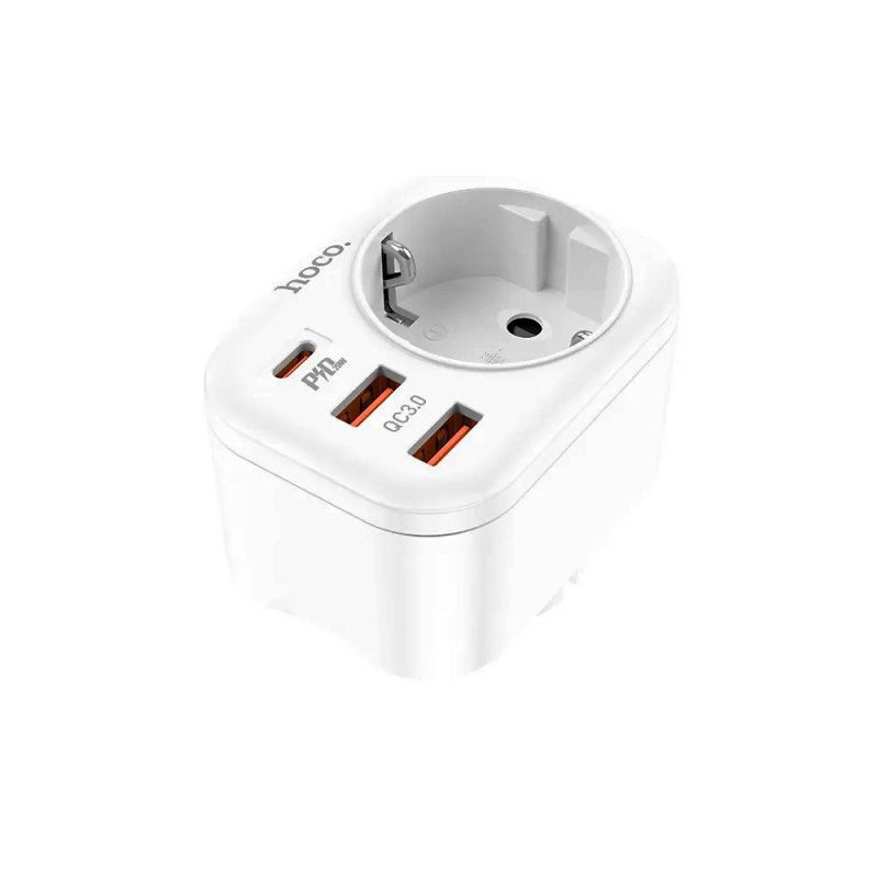 Мережевий фільтр HOCO NS3 на 1 розетка + 2 USB + USB-C, 20W, 220В, White