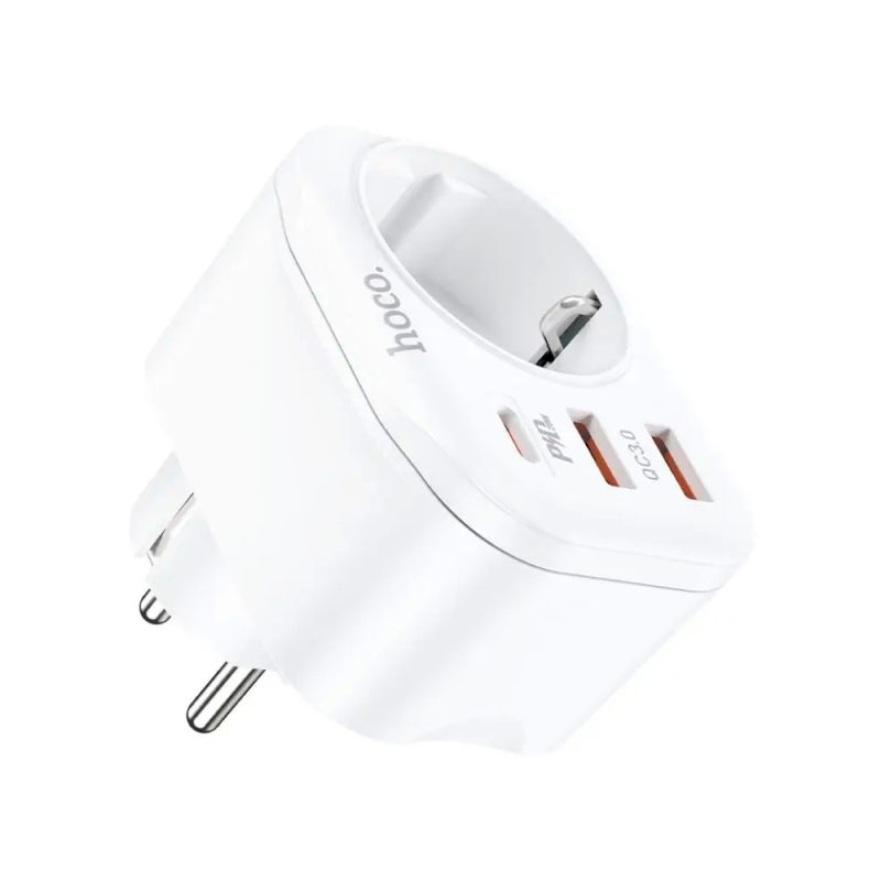 Мережевий фільтр HOCO NS3 на 1 розетка + 2 USB + USB-C, 20W, 220В, White