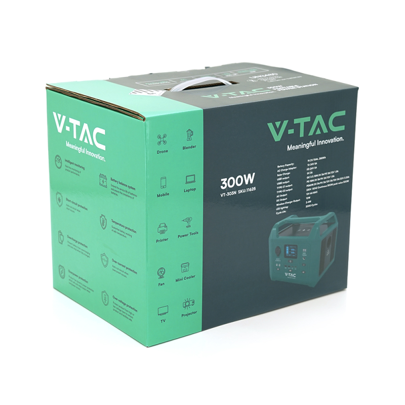 Портативне джерело живлення V-TAC VT-303N, 300W, LiFePO4(IRF32135 19.2V 15Ah/288Wh) (249*171.5*208) 4,3kg