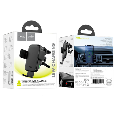 Автоутримувач HOCO HW10+ Wireless Charging 15W, кріплення на решітку, затискач 50-90мм, Black, Box Автоутримувач HOCO HW10+ Wireless Charging 15W, кріплення на решітку, затискач 50-90мм, Black, Box