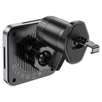 Автотримач HOCO HW15+ Wireless Charging 15W, кріплення на решітку, магніт, Black, Box