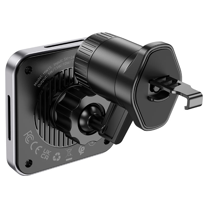 Автотримач HOCO HW15+ Wireless Charging 15W, кріплення на решітку, магніт, Black, Box