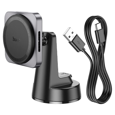 Автотримач HOCO HW16+ Wireless Charging 15W, кріплення на торпеду, магніт, Black, Box
