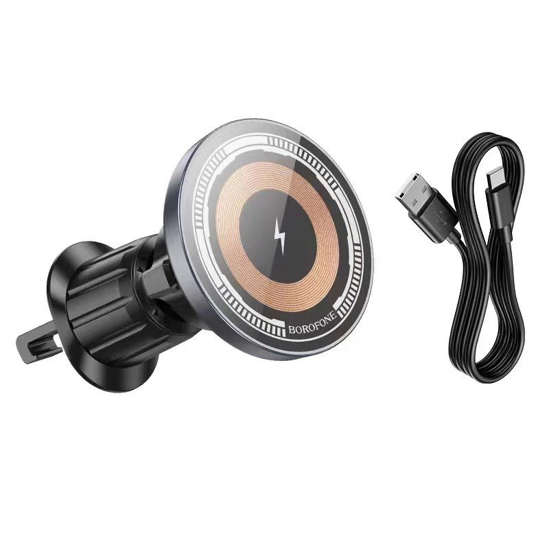Автотримач BOROFONE BH211+ Wireless Charging 15W, кріплення на решітку, магніт, Black, Box