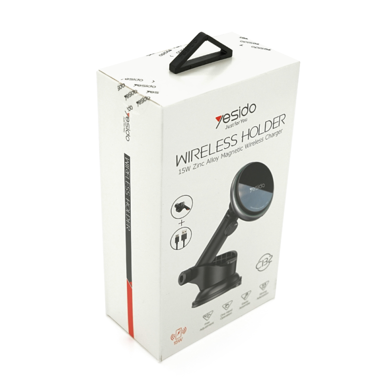 Автотримач Yesido C132+ Wireless Charging 15W, кріплення на торпеду, магніт, Black, Box