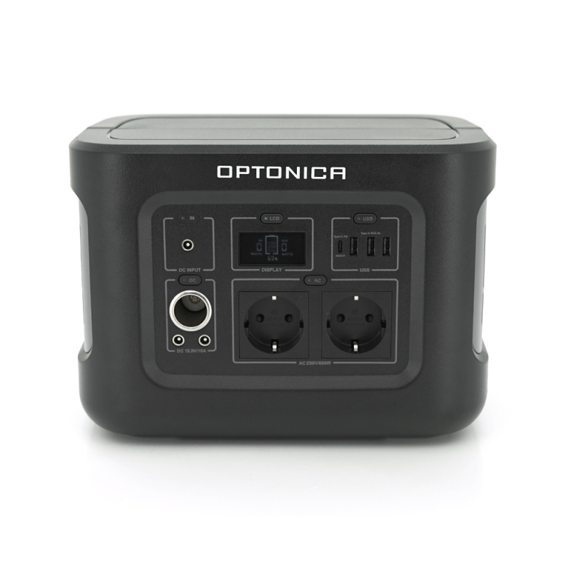 Зарядна станція Optonica B600-A1. Ємність 512Wt/h, Потужність 600Вт. Out:2xAC230, 2хDC13.3V/10A, USB-3x5V/2.4A, Type-C 100W(PD), 290х210х204мм. 7.9кг