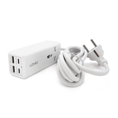 Мережевий фільтр LDNIO SС1418, 1 Розетка + 2 USB +2 Type-C, 2 м, перетин 3х0, 75мм, White, Box