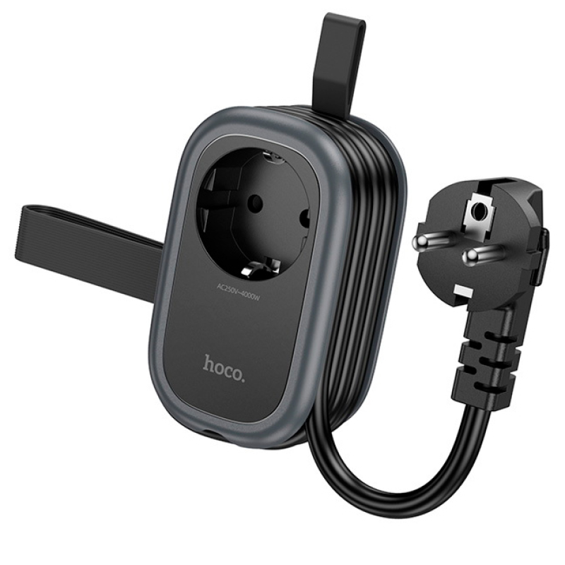 Мережевий фільтр HOCO NS6 на 1 розетку + 2 USB + USB-C, 30W, кабель 1.1м, 220В, Black, Box