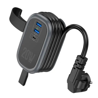 Фільтр HOCO NS7 на 1 розетку + 2 USB+ USB-C, 20W, кабель 1.1м, 220В, Black, Box