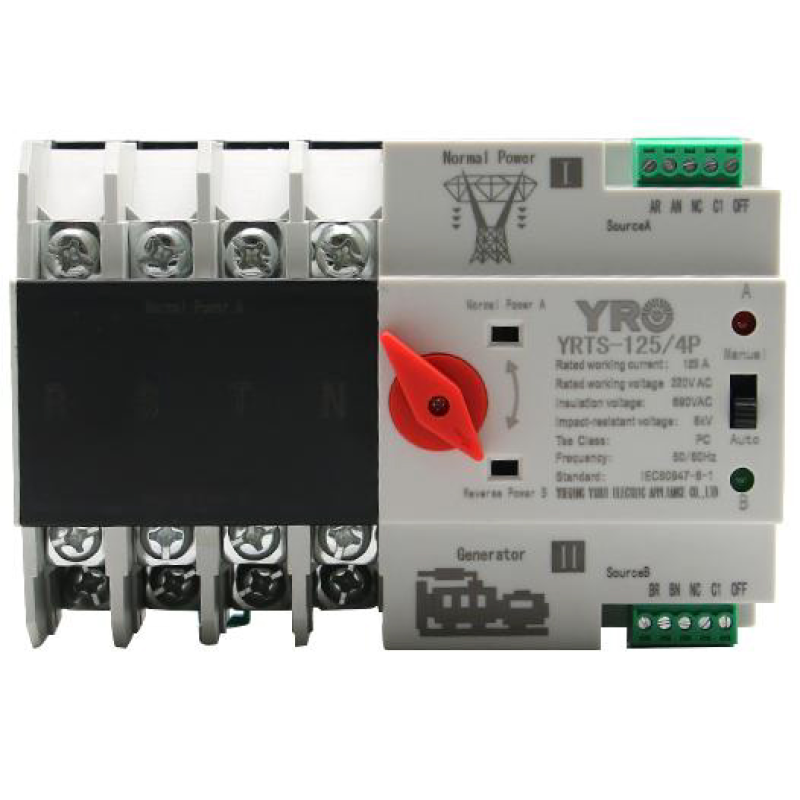 Автомат введення резерву (АВР) чотириполюсний YRQ2PC-125, 400V/125A на DIN-рейку для генераторів