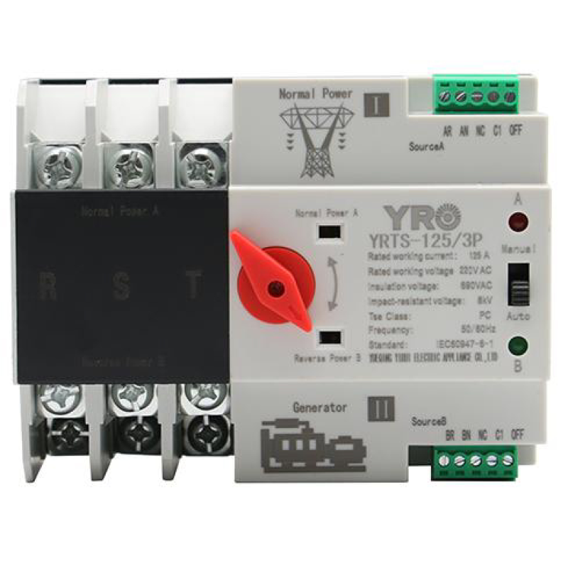 Автомат введення резерву (АВР) триполюсний YRQ2PC-125, 400V/125A на DIN-рейку для генераторів
