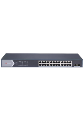 24 портовий гігабітний POE комутатор Hikvision DS-3E1526P-SI, 24x RJ45 POE(1000M) та 2xSFP (1000M), 320 x 90 x 530 мм
