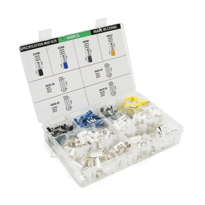 Набір клем/наконечників 440шт (E2508b-100, E1508bl-100, E4009gr-50, E6012-50, EN3516-50, EN5020-20, EN2516-50, EN7020-15) у боксі