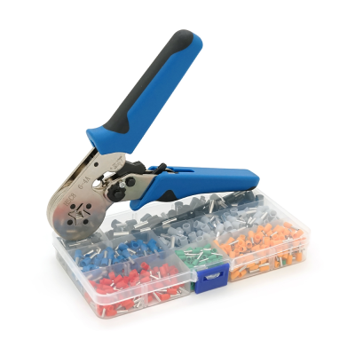 Кримпер HCS8 6-4A для обтиску кабельного наконечника, Black-blue, набір кабельних наконечників (VE0508, VE7508, VE1008, VE1508, VE2508, VE4009, VE6102)