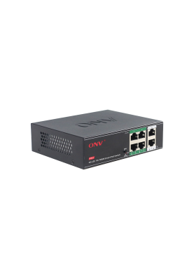 4х портовий PoE комутатор з автоперезапуском ONV-H1064PSD, 4хРоЕ 100 Мбіт + 2хUplink 100 Мбіт до 250м, IEEE802.3af/at, загальна потужність 65Вт