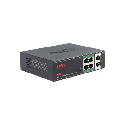 4х портовий PoE комутатор з автоперезапуском ONV-H1064PSD, 4хРоЕ 100 Мбіт + 2хUplink 100 Мбіт до 250м, IEEE802.3af/at, загальна потужність 65Вт