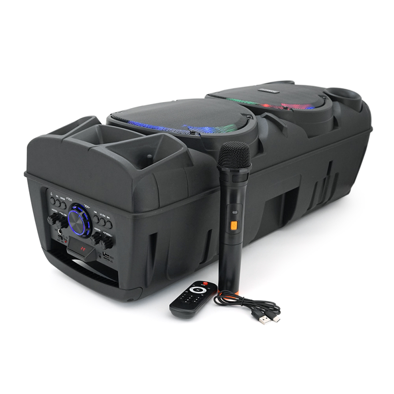 Потужна акустична система з підсвічуванням ZQS8210, 2*20W, 1*Bluetooth мікрофон, пульт, вбудований акум 4500mAh, живлення 220В, Black, Box