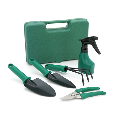 Набір садових інструментів YT-857, 2 лопатки+секатор+граблі+міні обприскувач, Кейс