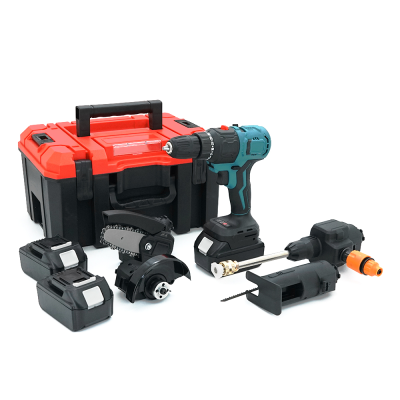 Набір електроінструментів YT-861, шуруповерт+шліфмашинка+пила+мийка, Валіза