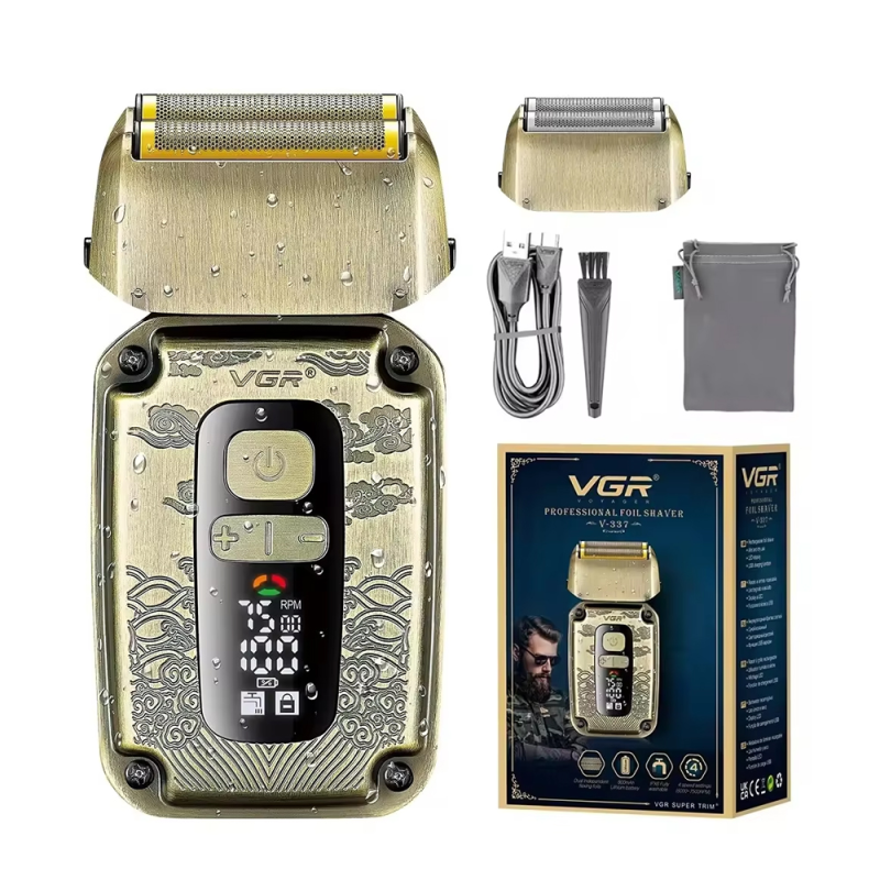 Електробритва VGR V-337, шейвер, подвійне лезо, 2 насадки, триммер, LED display, Box