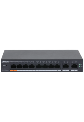 8-портовий керований PoE комутатор DH-CS4010-8ET-60 з 8 портами POE 100Мбіт + 2 порти UP-Link 1000Мбіт, 60Вт, 130×90×26 мм