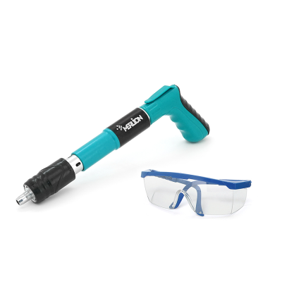 Пістолет будівельно-монтажний Yike-mini для цвяхів діаметром 7,3мм(піроксилінових), три насадки, захисні окуляри, рукавички, валіза, Green