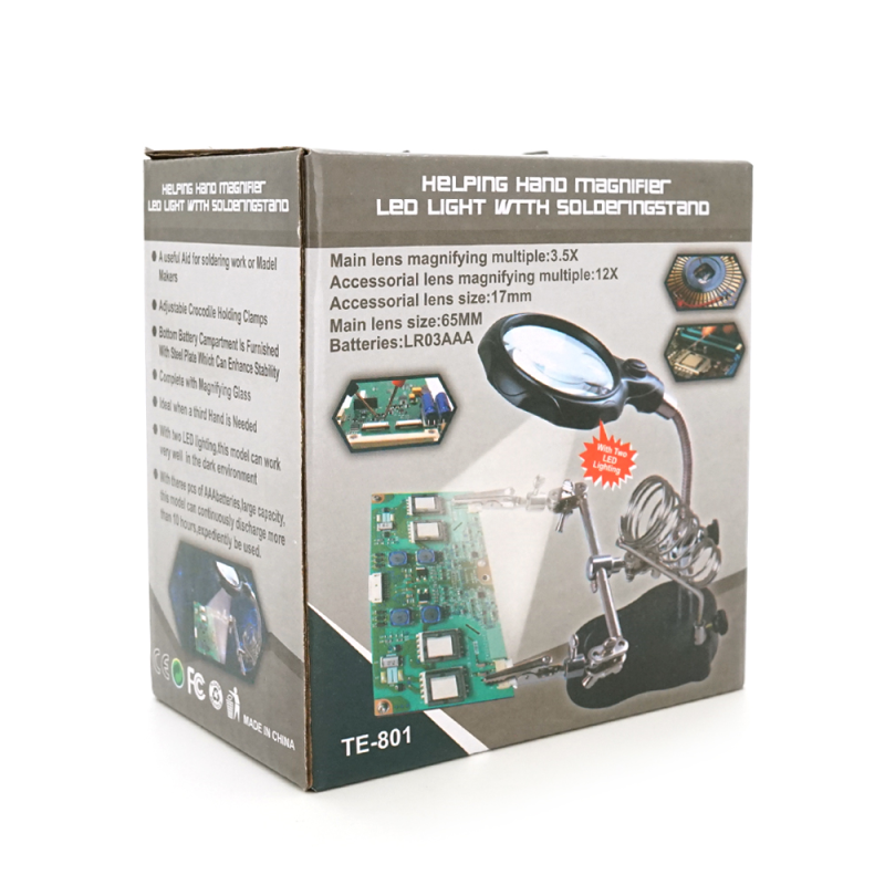 Тримач "третя рука" TE-801+LED, діамерт 60мм, 3.5-12X, Box