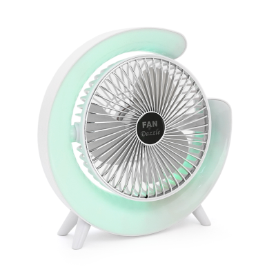 Портативний настільний вентилятор YT-1713, R-160mm, 3 режими швидкості+5 режимів підсвічування, вбудований акумулятор, Mix Color, Box