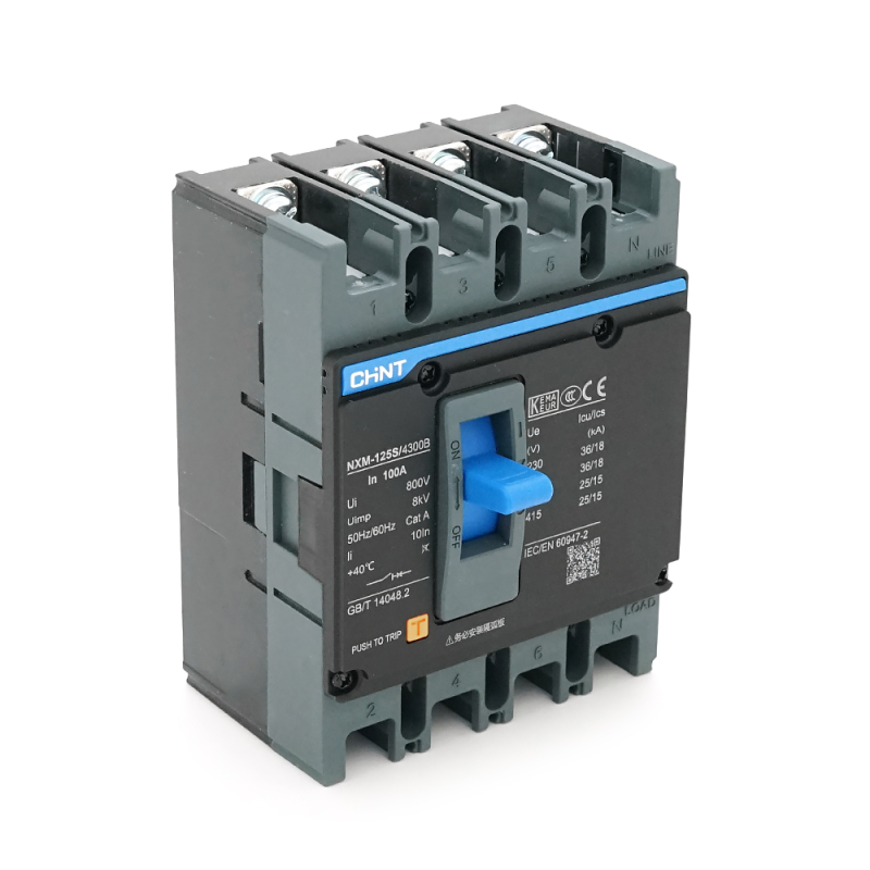 Автоматичний вимикач змінного струму CHINT NXM-125S-4300B-100A, 4P, 100A, 415V, 25/15kA, 8kV