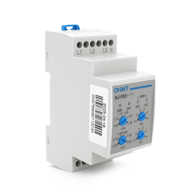 Реле контролю фаз CHINT NJYB3-11 AC220V, 1-2F4P, Захист U+(1,05~1,3)*Us/U-(0,7~0,95)*Us,Затримка 0,1~10с,Захист обриву фаз, Ue240/415V,Ie0.75/0.47, 1CO+1NO