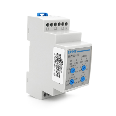 Реле контролю фаз CHINT NJYB3-13 AC220V, 3F4P, Захист U+(1,05~1,3)*Us/U-(0,7~0,95)*Us,Затримка 0,1~10с,Захист обриву/послідовності фаз/баланс20%, Ue240/415V, Ie0.75/0.47, 1CO+1NO