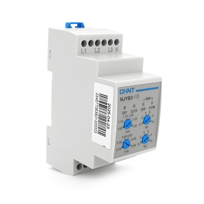 Реле контролю фаз CHINT NJYB3-13 AC220V, 3F4P, Захист U+(1,05~1,3)*Us/U-(0,7~0,95)*Us,Затримка 0,1~10с,Захист обриву/послідовності фаз/баланс20%, Ue240/415V, Ie0.75/0.47, 1CO+1NO