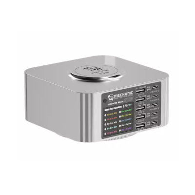 Зарядна станція з індикацією LED MECHANIC X-Power Plus, 5*PD3.1-65W, 5*QC3.0-30W,5В3А,9В2.2A,12В1.67А. Wireless Charging15W, 220V/200W, 119×119×60mm