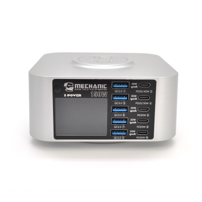 Зарядна станція з індикацією LED MECHANIC X-Power Plus, 5*PD3.1-65W, 5*QC3.0-30W,5В3А,9В2.2A,12В1.67А. Wireless Charging15W, 220V/200W, 119×119×60mm