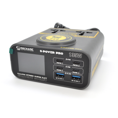 Зарядні станція з цифровою індикацією MECHANIC S-Power Pro, 4*PD3.1-30W, 2*QC3.0-15W,Wireless Charging, 2*Socket, 220V/135W. 131*125*47mm