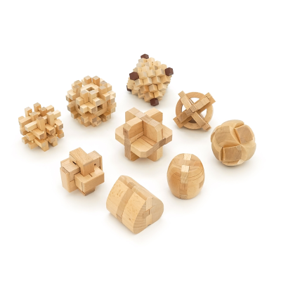 Набір 3D із 9-головоломок "Набір №4" + сумка для зберігання. Метріал: дерево. Розміри елементів 5.7-10 см. 240х160х135 мм. Вага: 0.915 кг.