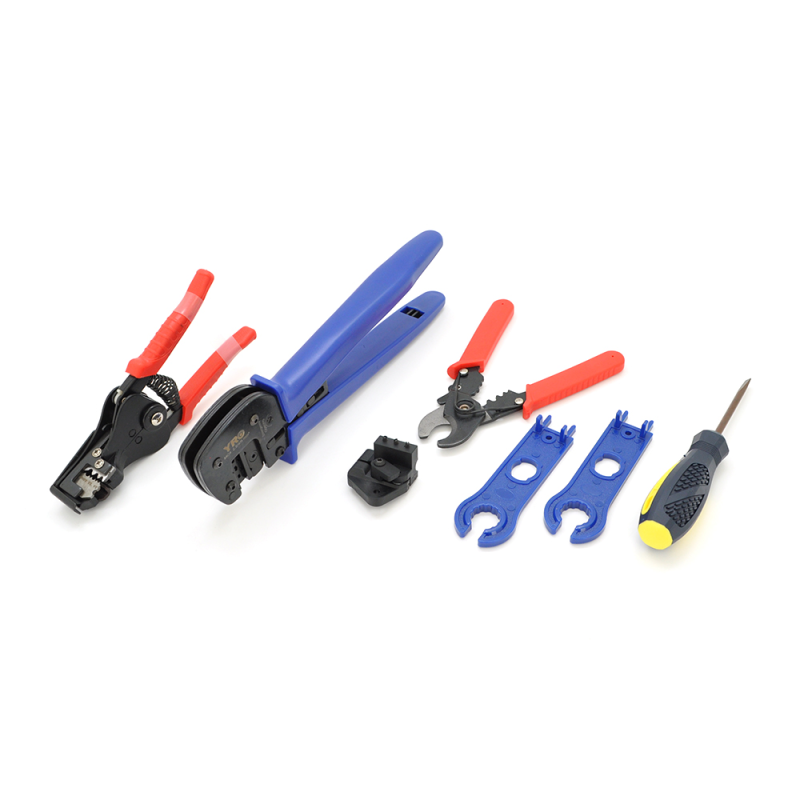 Набір інструментів YRO SITK9 для монтажу сонячних систем, 9 предметів, зачищення, обтискання, викрутки, ключі для роз'ємів. чохол на змійці